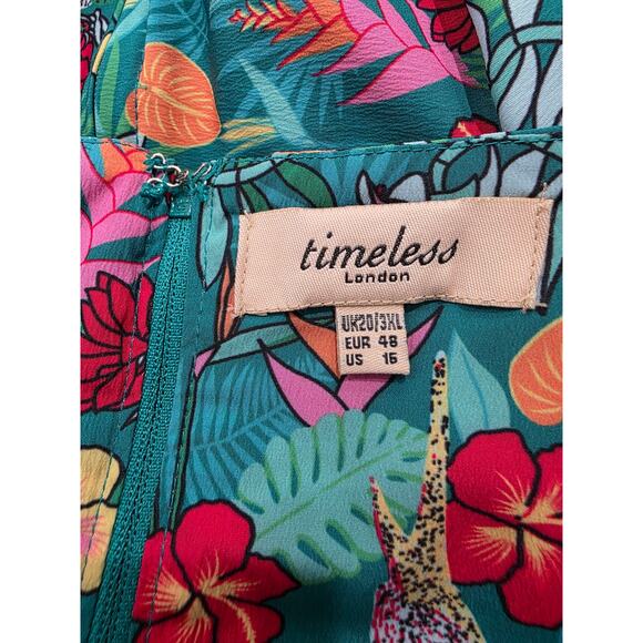 Timeless London Tropical Floral Dress Women’s 3XL US 16 Green Fit & Flare - Picture 10 of 12